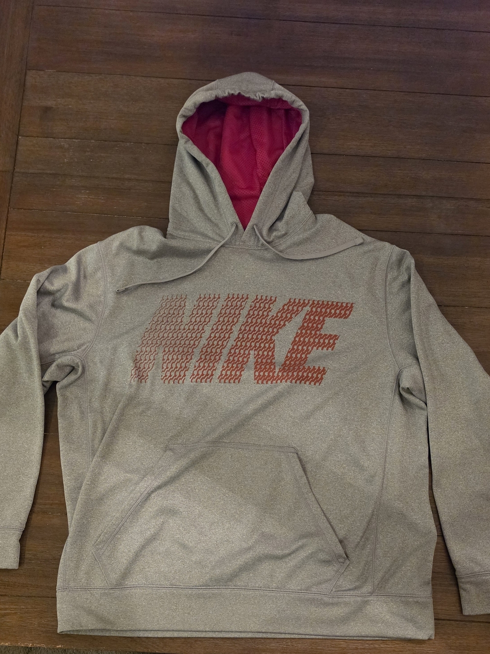 Nike Gray Hoodie with Pink Lined Hood and Red Logo